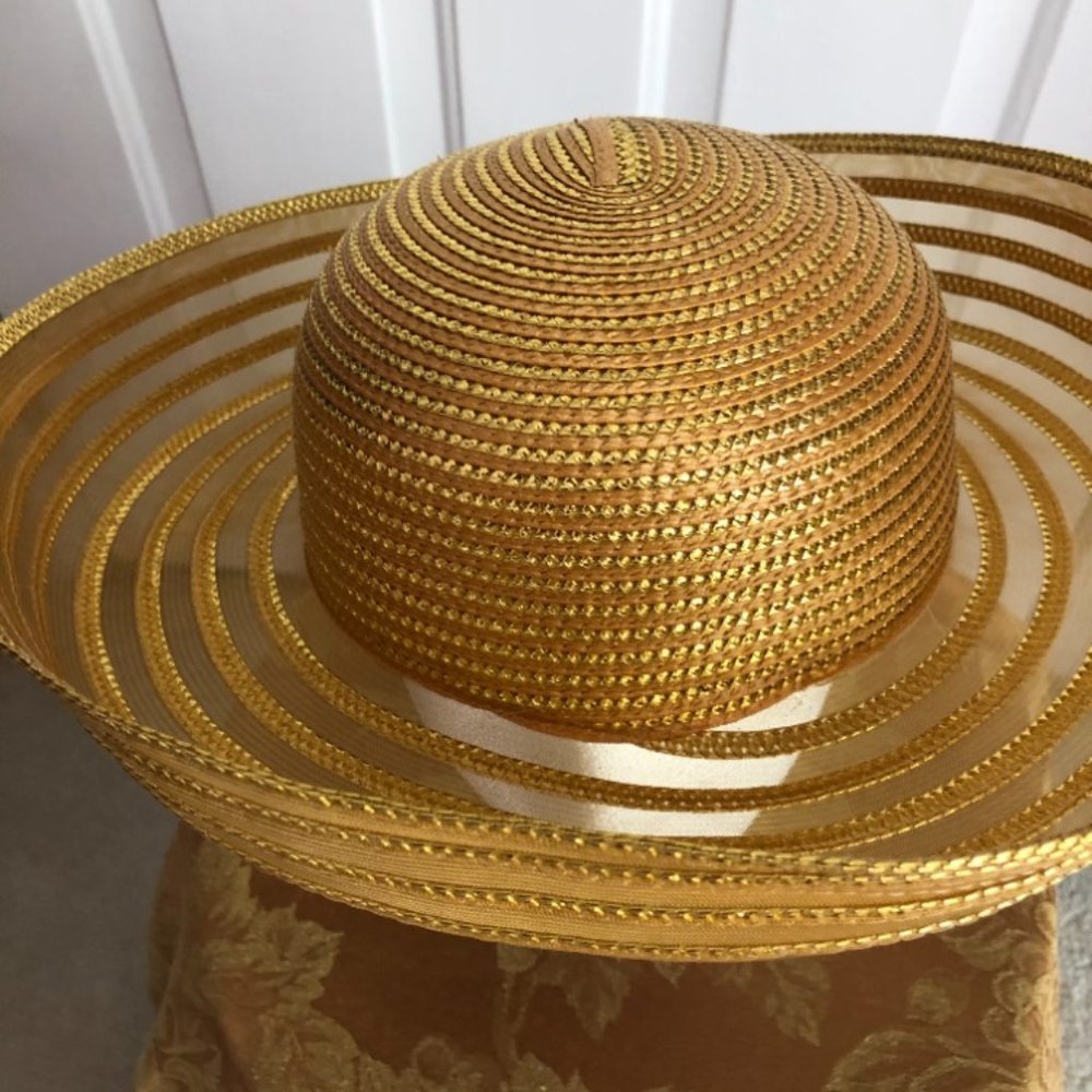 Ladies Large Brim Gold Straw Hat
